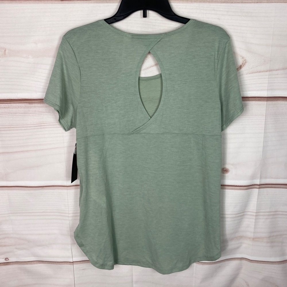 Bally Top Womens L Green Dry Wik T-Shirt Scoop Neck Short Sleeve Open Back Solid - Picture 6 of 7